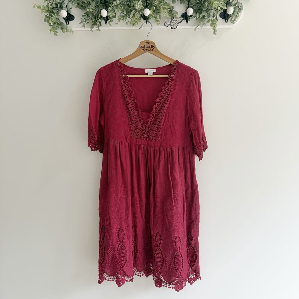 Sundance Burgandy Crochet Boho Peasant Dress Small Whimsy MM6036